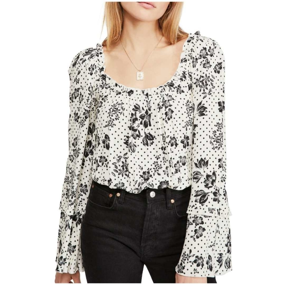 Free People One on One Date Bodysuit Top Ivory Combo